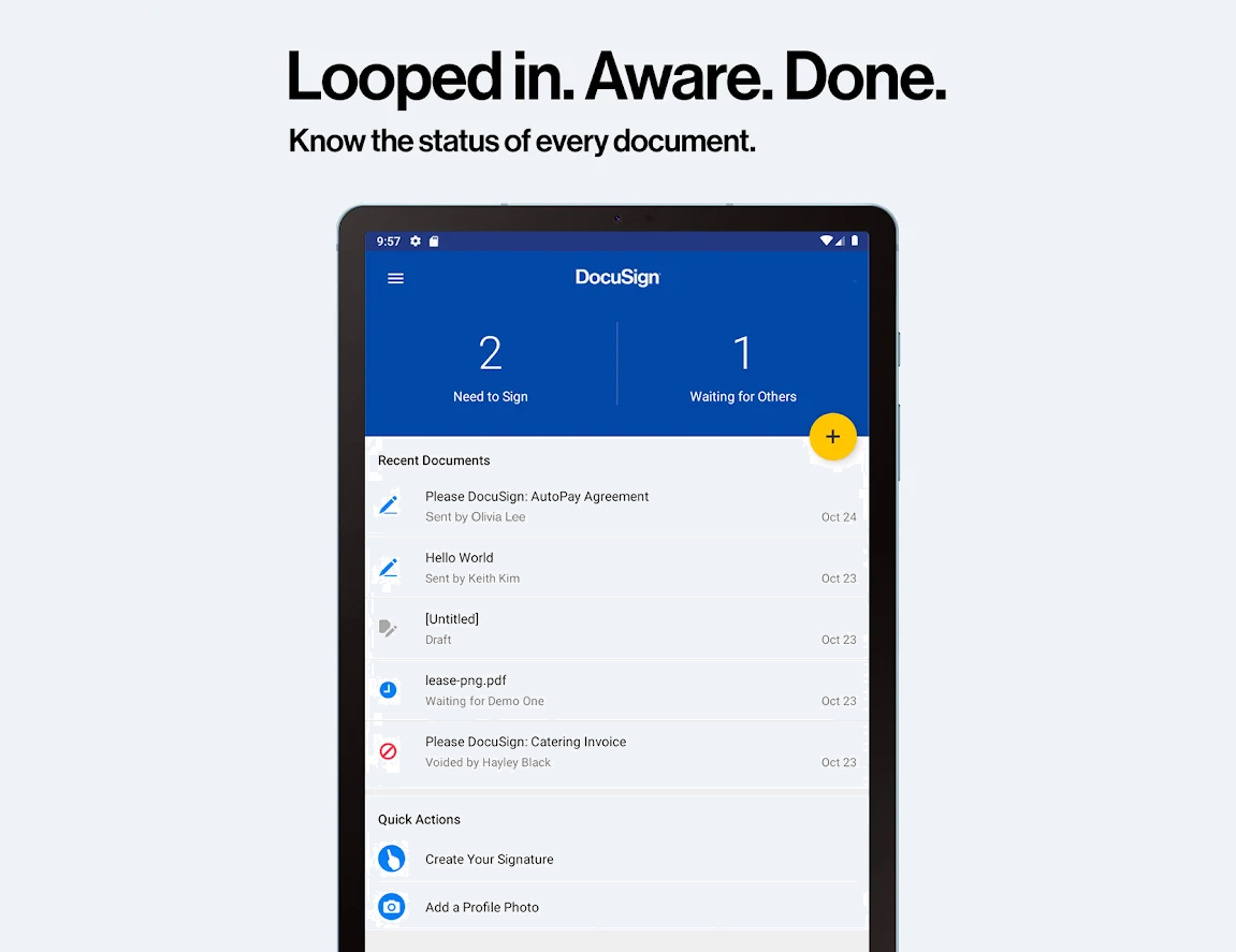 DocuSign app status insights